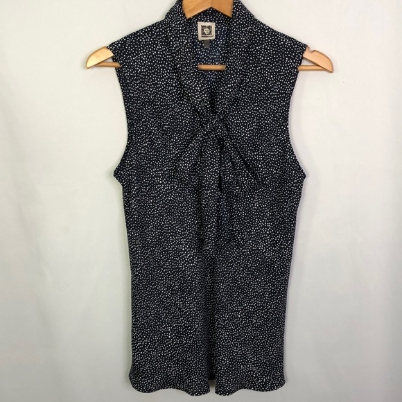 Anne Klein Sleeveless PolkaDot Tie Knot Black Business Casual Blouse     Size 14 - Picture 1 of 11